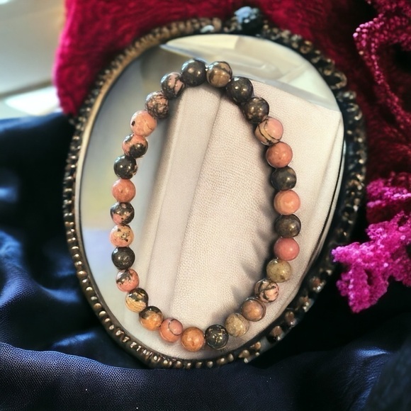 Pink Rhodonite Gemstone Stretchy Bracelet - Picture 3 of 3